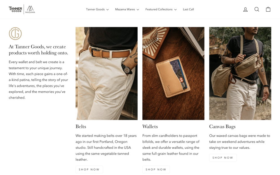 Tanner Goods website
