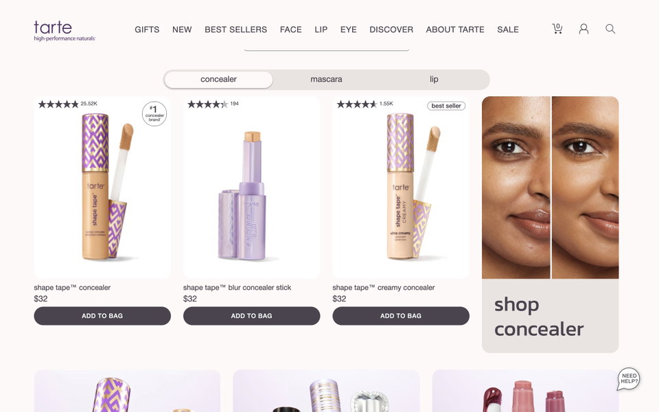 Tarte Cosmetics website