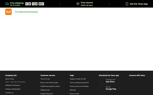 Temu website screenshot