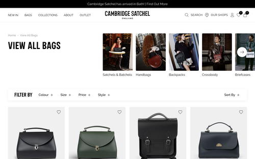 The Cambridge Satchel Company website screenshot
