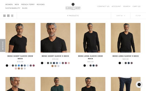 The Classic T-Shirt Company website screenshot