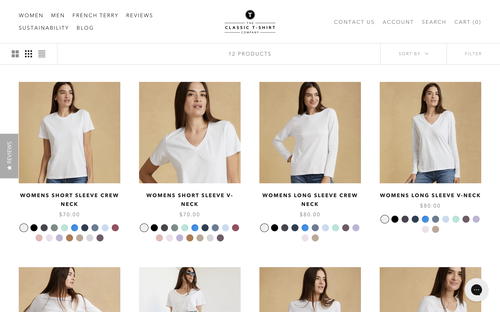 The Classic T-Shirt Company website screenshot