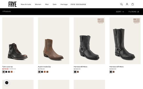 The Frye Company website screenshot