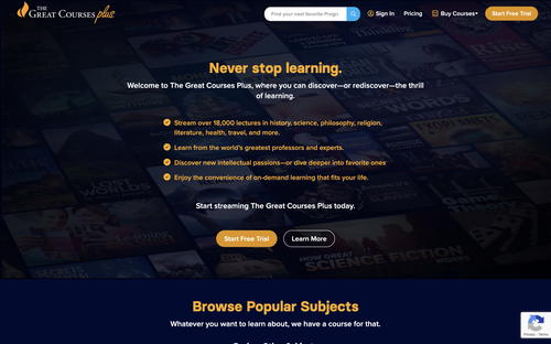 The Great Courses Plus website screenshot