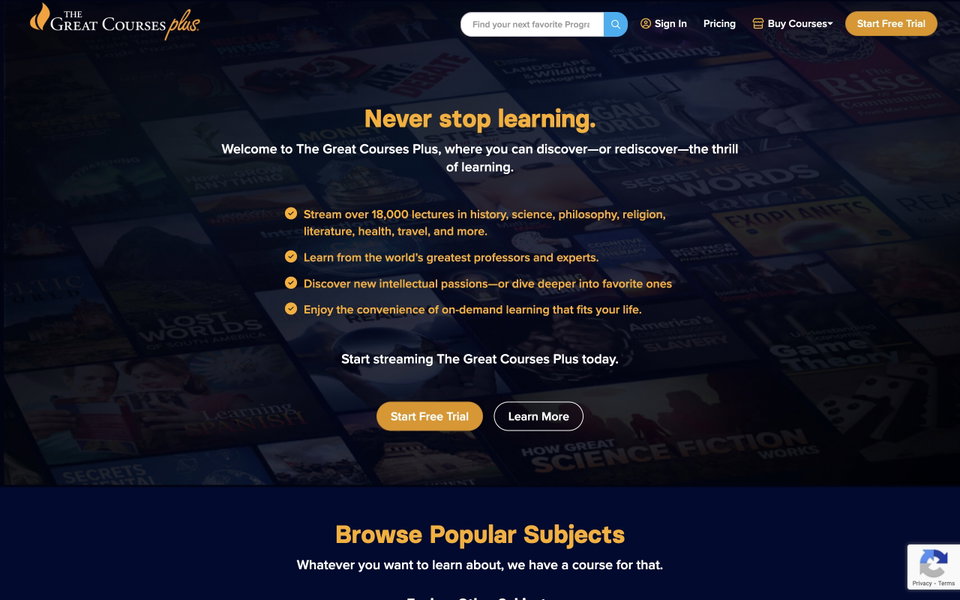 The Great Courses Plus website