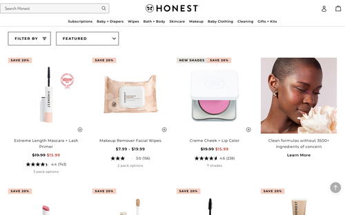 The Honest Company website screenshot
