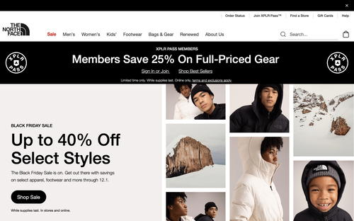 The North Face website screenshot