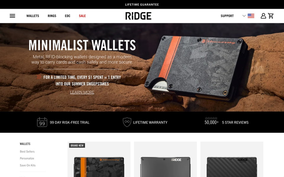The Ridge Wallet website