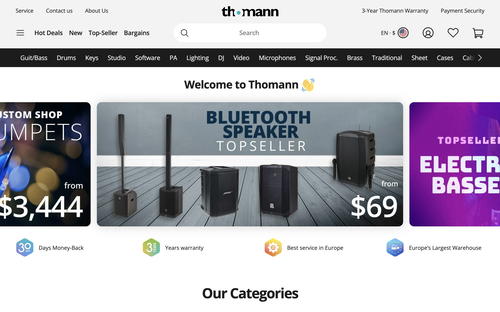 Thomann Music website screenshot