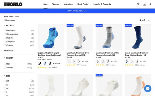 Thorlo website screenshot