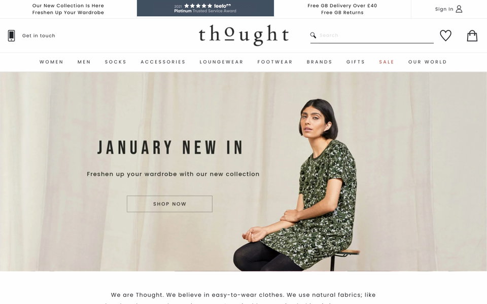 Thought Clothing website