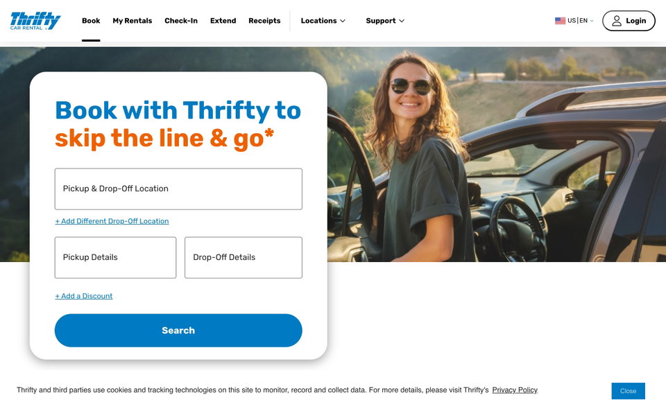 Thrifty Car Rental website