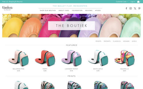 Tieks by Gavrieli website screenshot