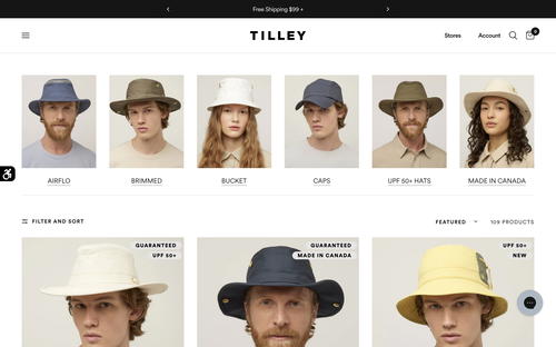 Tilley website screenshot