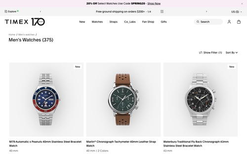 Timex website screenshot