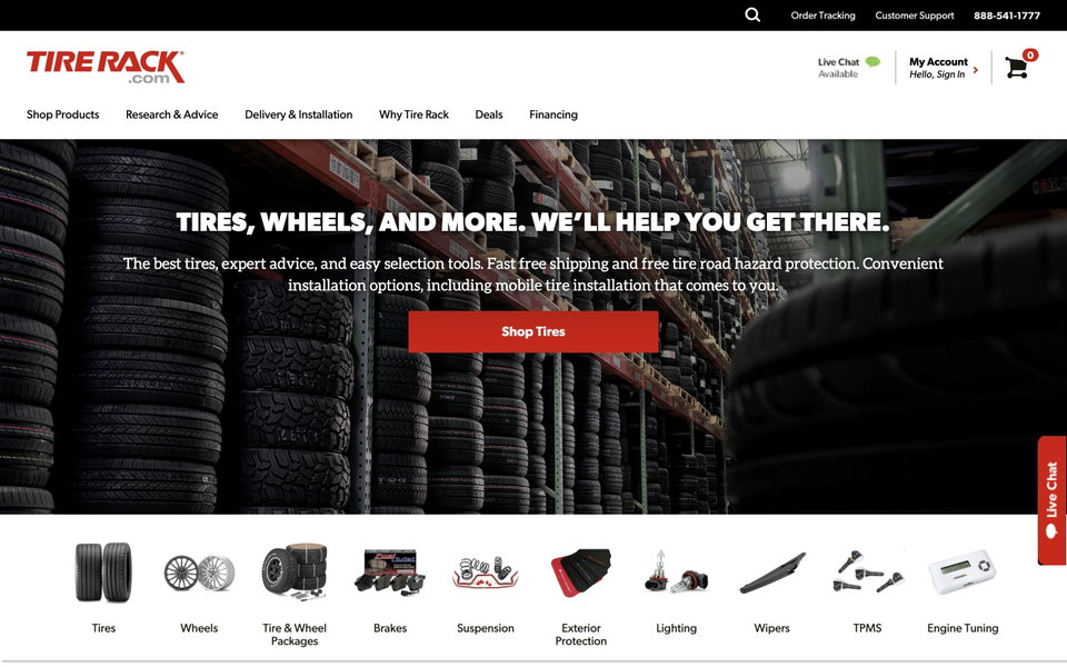 Tire Rack website