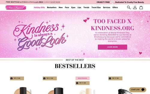 Too Faced Cosmetics website screenshot