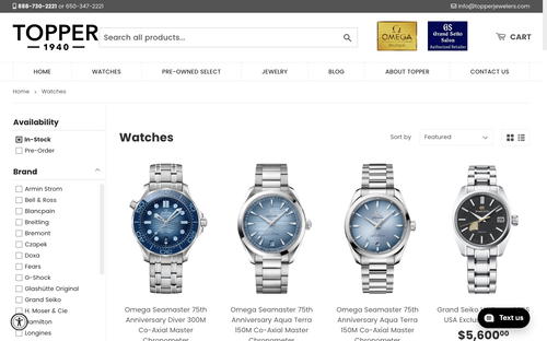 Topper Fine Jewelers website screenshot