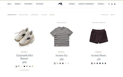 Tracksmith website screenshot