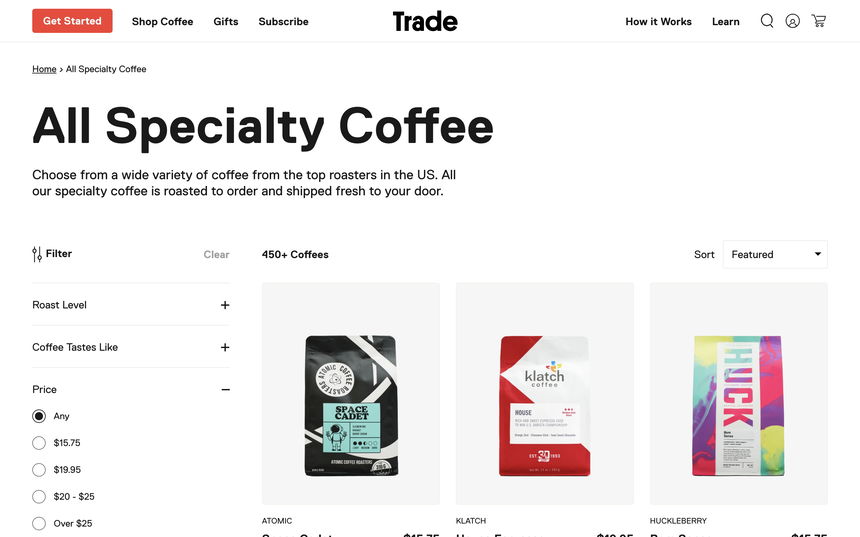 Trade Coffee on Shomp