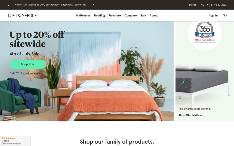Tuft & Needle website