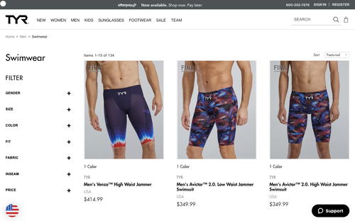 TYR Sport website screenshot