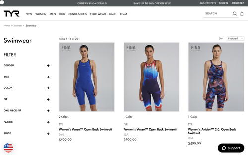 TYR Sport website screenshot