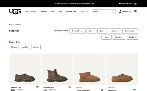 UGG website screenshot