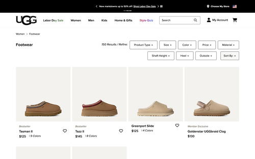 UGG website screenshot