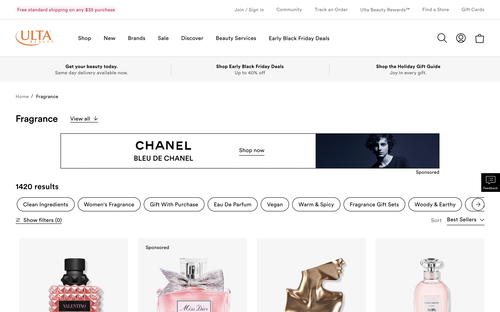 Ulta Beauty website screenshot