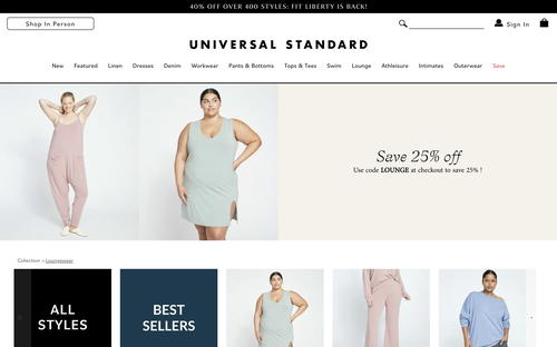 Universal Standard website screenshot