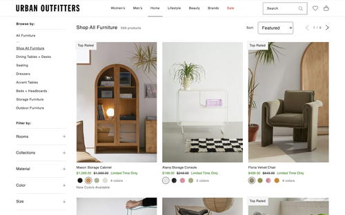 Urban Outfitters website screenshot