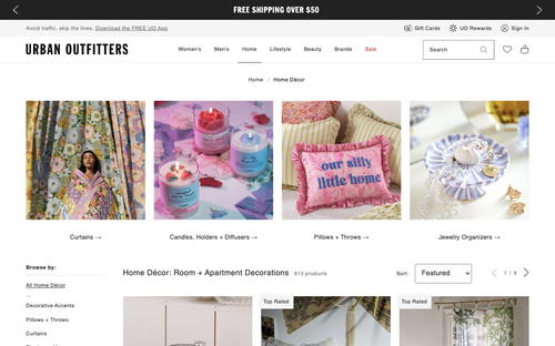 Urban Outfitters website screenshot