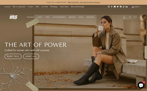 USS Shoes website screenshot