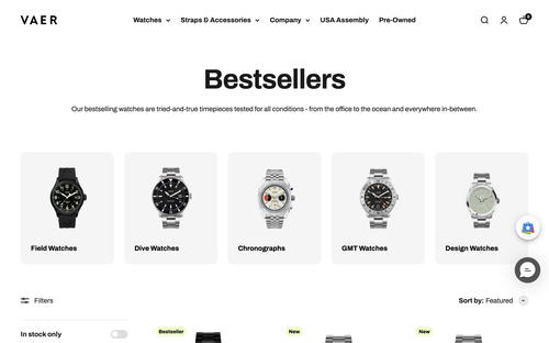 Vaer Watches website screenshot