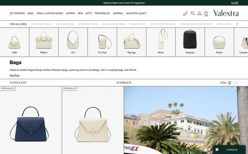 Valextra website screenshot