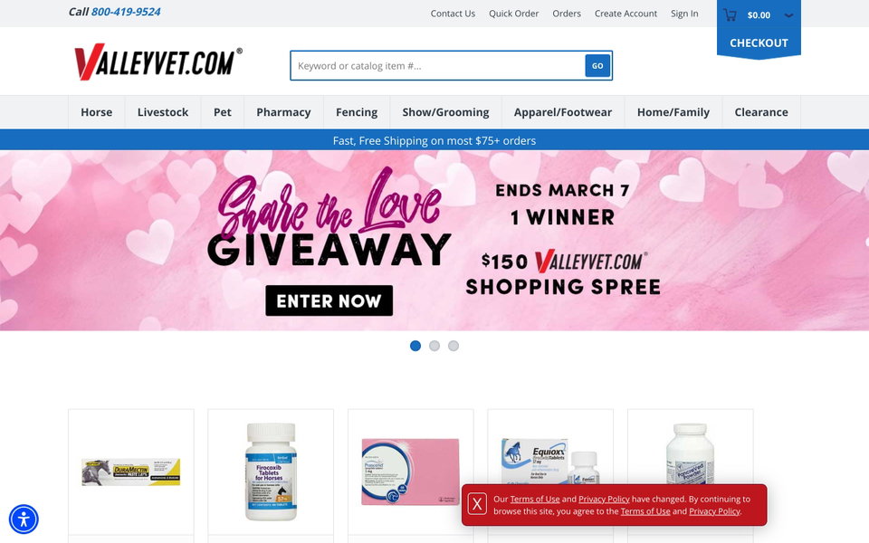 Valley Vet Supply website