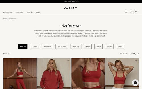 Varley website screenshot