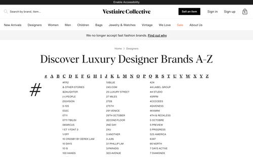 Vestiaire Collective website screenshot