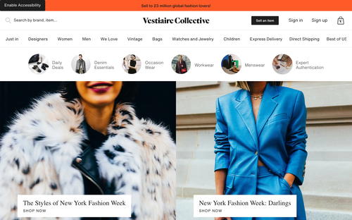 Vestiaire Collective website screenshot