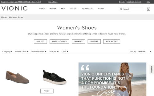 Vionic Shoes website screenshot