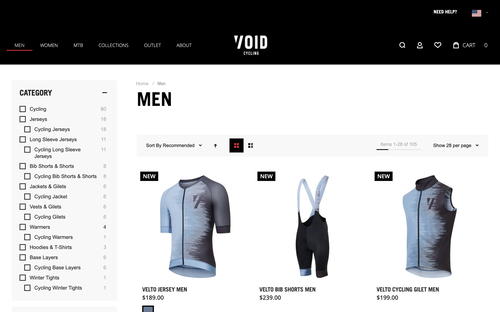 Void Cycling website screenshot
