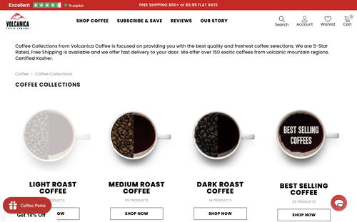 Volcanica Coffee website screenshot