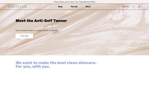 Volition Beauty website screenshot