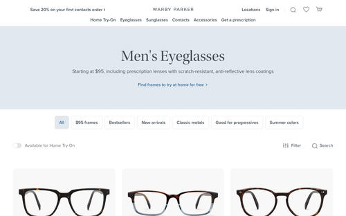 Warby Parker website screenshot