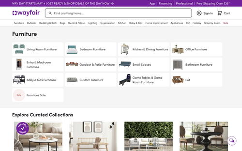 Wayfair website screenshot