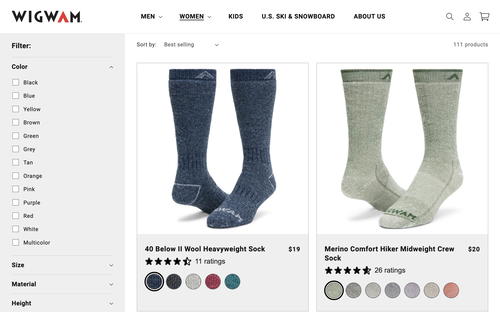 Wigwam Socks website screenshot
