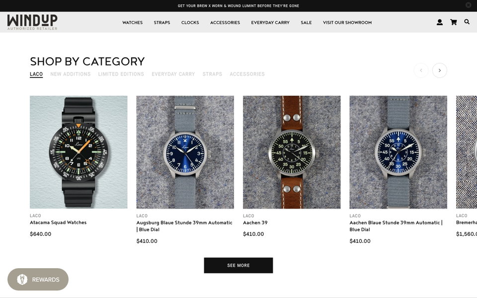 Windup Watch Shop website