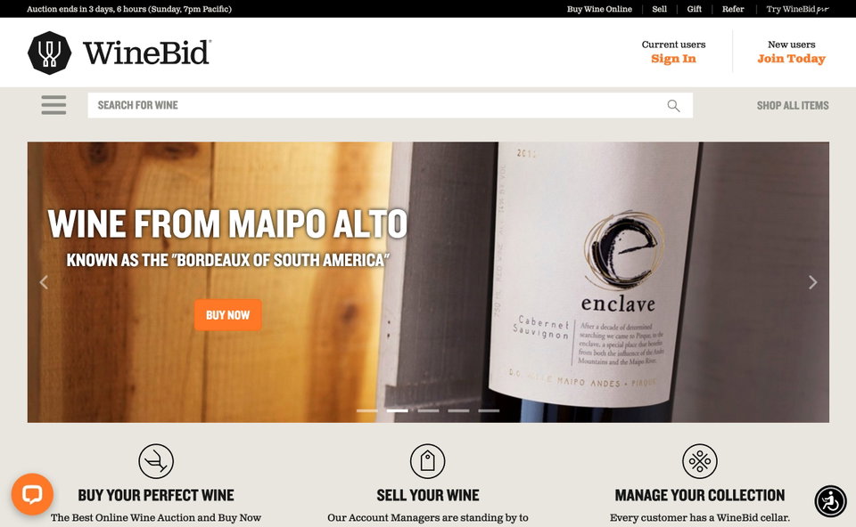 WineBid website
