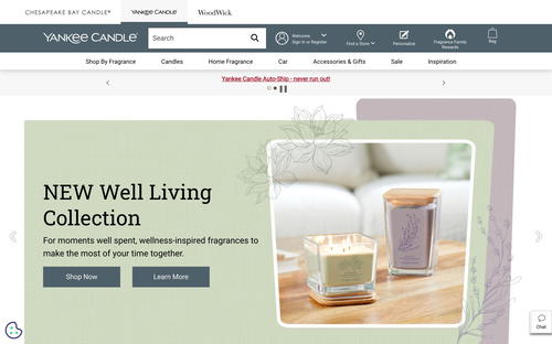 Yankee Candle website screenshot
